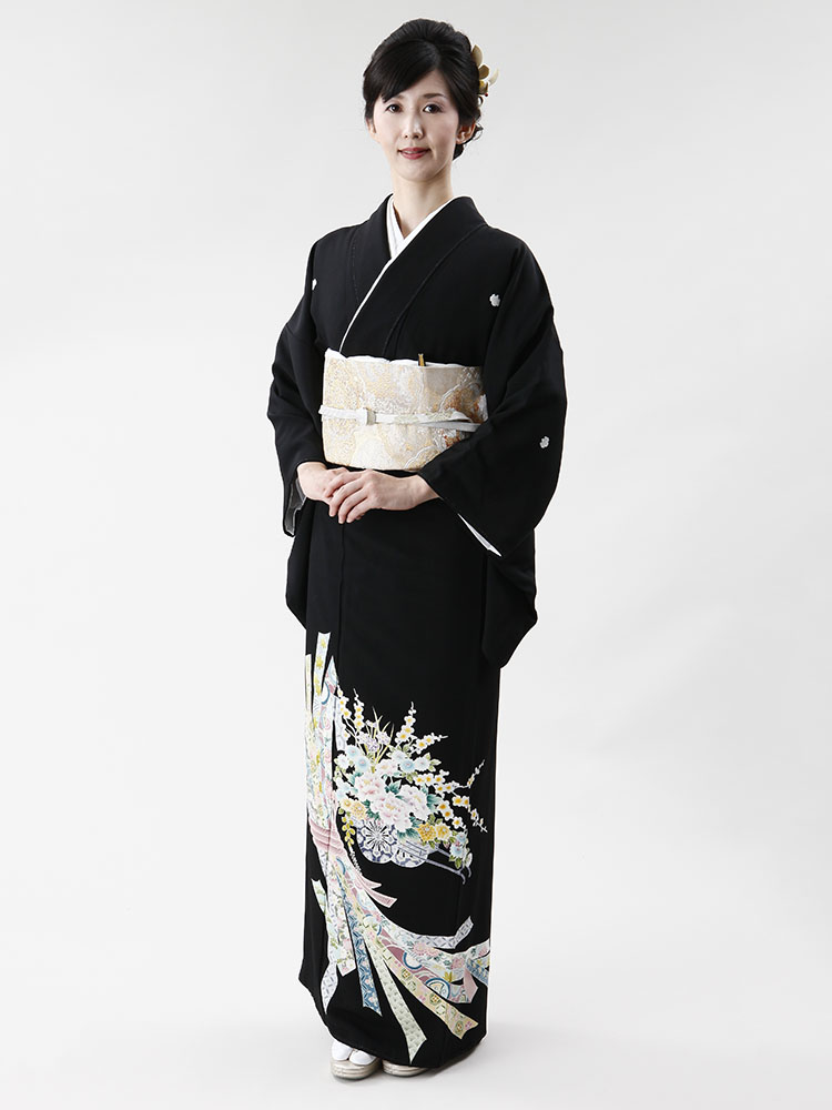 高級黒留袖レンタル】kaga-301 本加賀友禅「優しく上品な熨斗に花車の