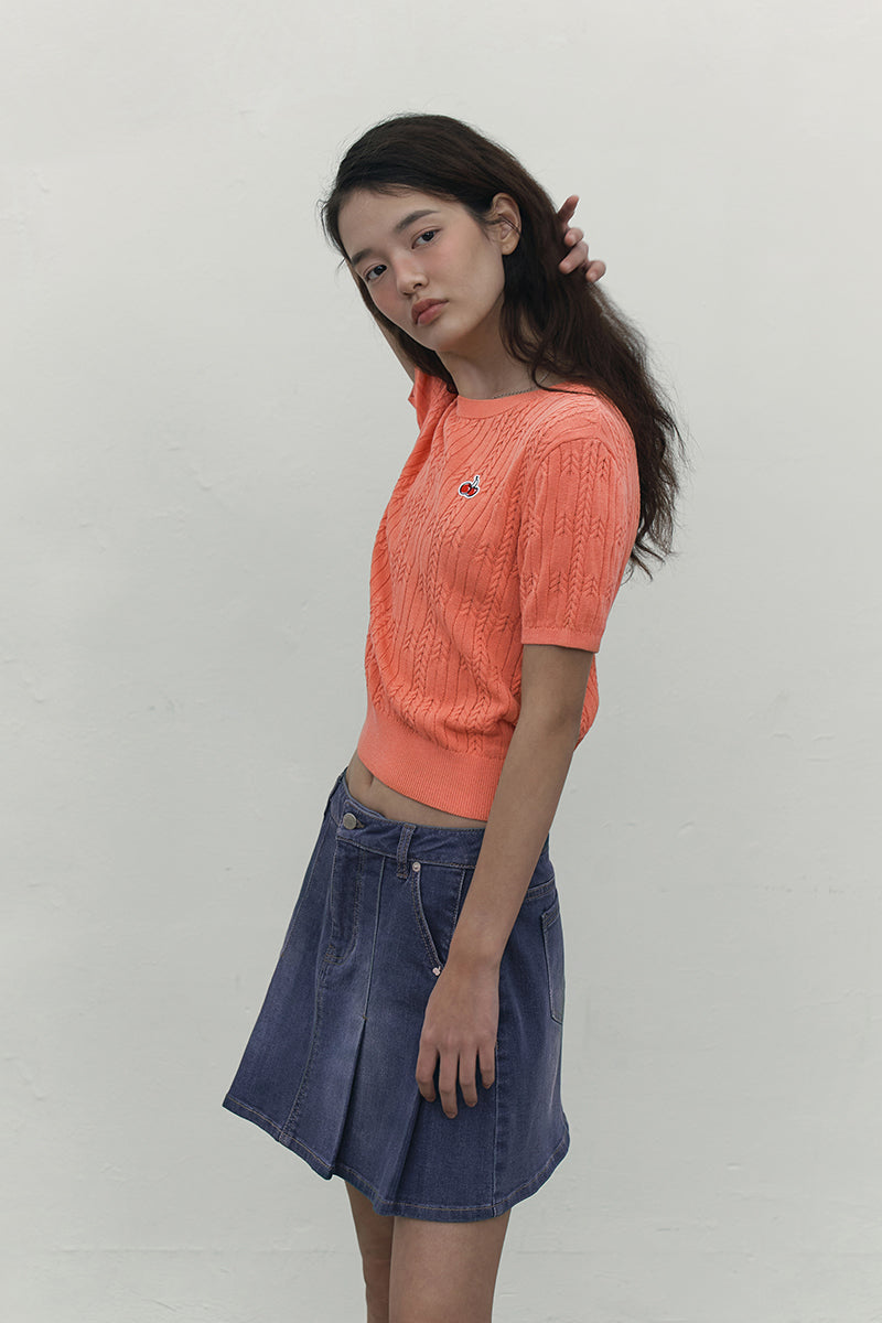 チェリーデニムプリーツミニスカート【ブルー】