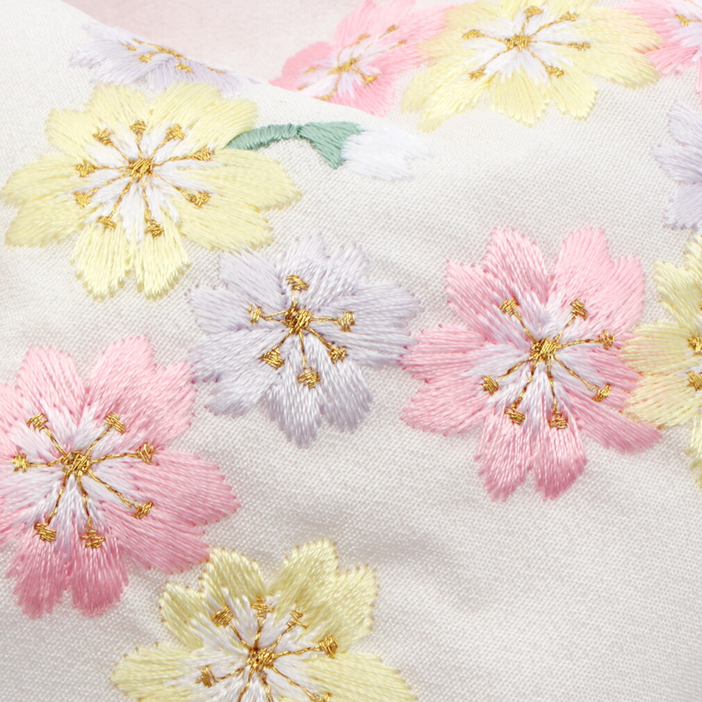 七五三 7歳 帯 作り帯 結び帯 日本製＜大寸＞ ＜白／小桜＞ 正絹 刺繍