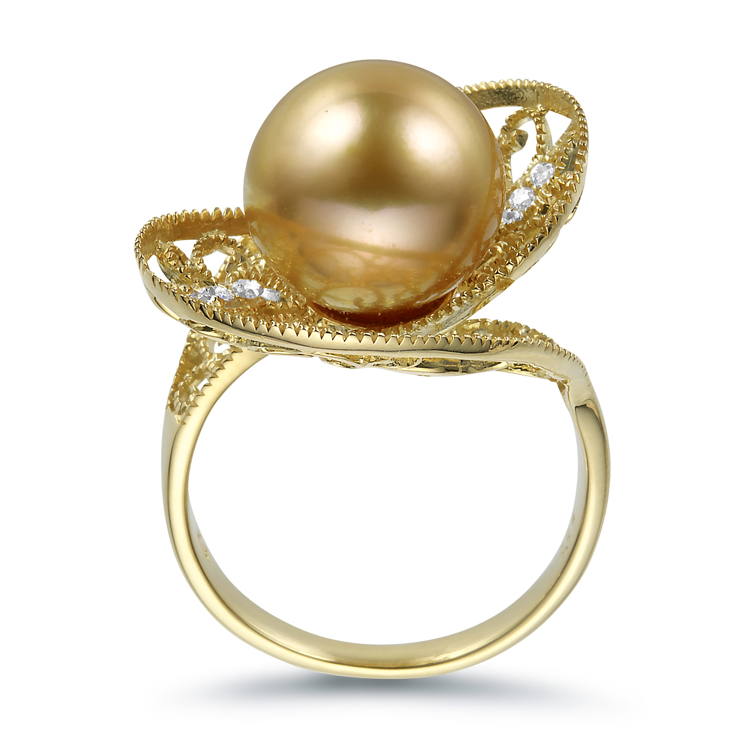 K18 南洋ゴールドパール リング（オーロラ茶金 11.6ミリ D0.08ct・無