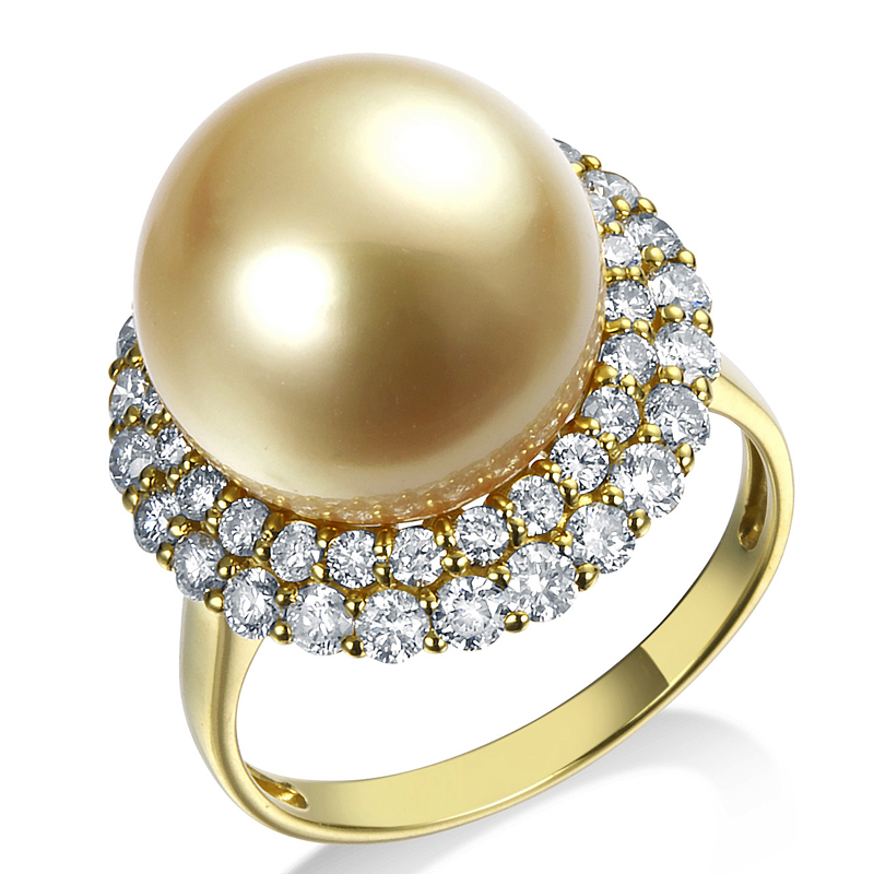 オーロラ茶金 K18 南洋ゴールドパール リング（12.1ミリ D1.00ct・無