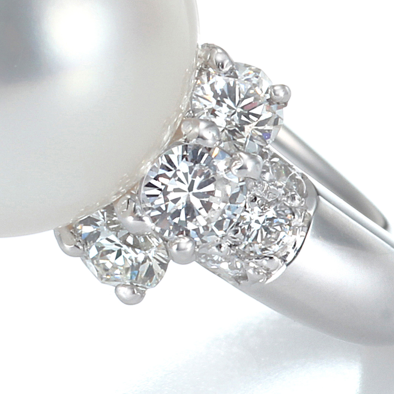 プラチナ 南洋白蝶真珠 リング （12.7ミリ D0.87ct・オーロラ