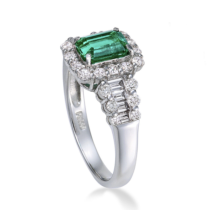 コロンビア産 エメラルドリング （E1.08ct D0.85ct・ノンオイル無処理