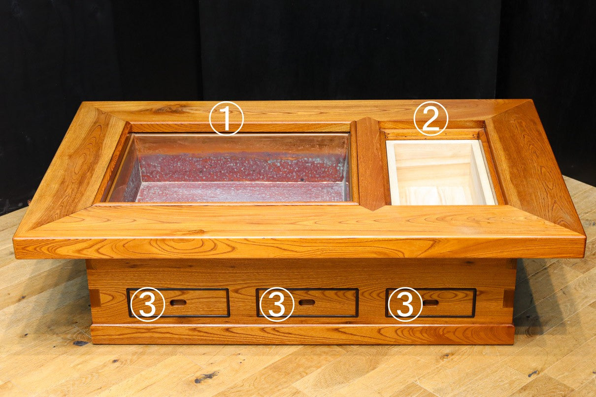 特大サイズ！！欅の杢目が浮かぶ美しい色艶をした関西火鉢 BB2792 – 古