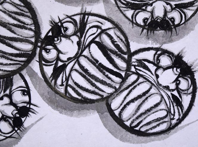 荘眠月（本庄基晃）「七転八起（達磨図）」水墨画・8号 絵画買取・販売