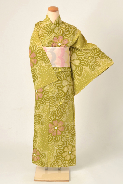 浴衣［抹茶色の絞り］｜着物レンタルあき (来店着付け無料・全国配送無料)