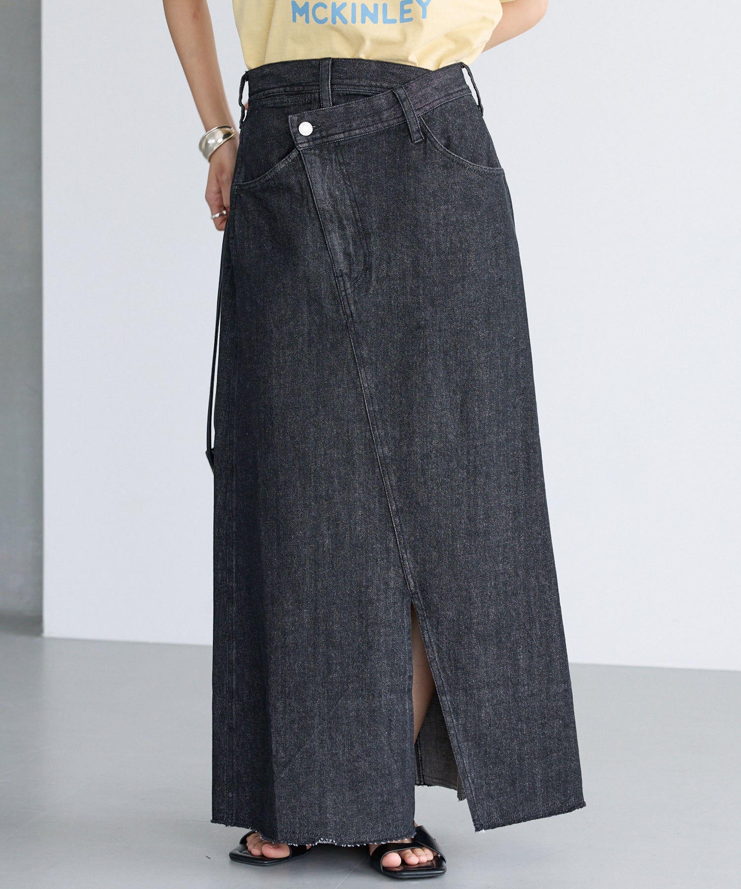 アシメフロントデニムスカート | ラビアンジェ-⼤きいサイズのレディース服