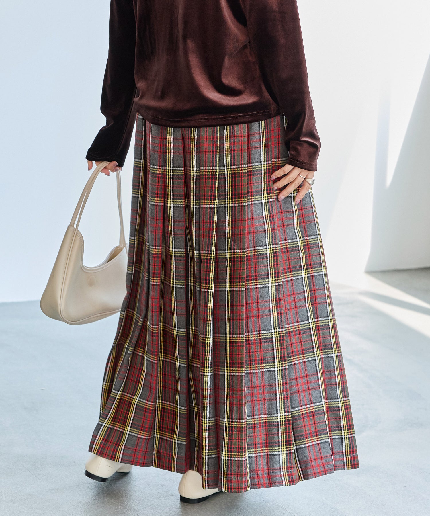 タータンチェックプリーツスカート | ラビアンジェ-⼤きいサイズの