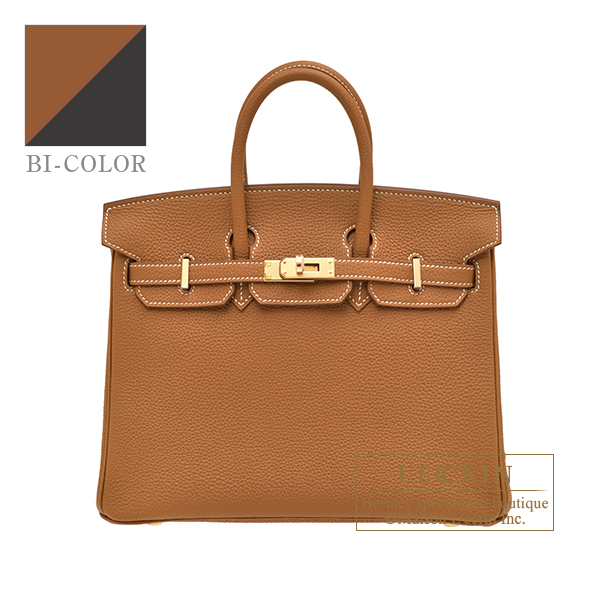 Hermes Birkin Verso bag 25 Gold/Graphite Togo leather Champagne