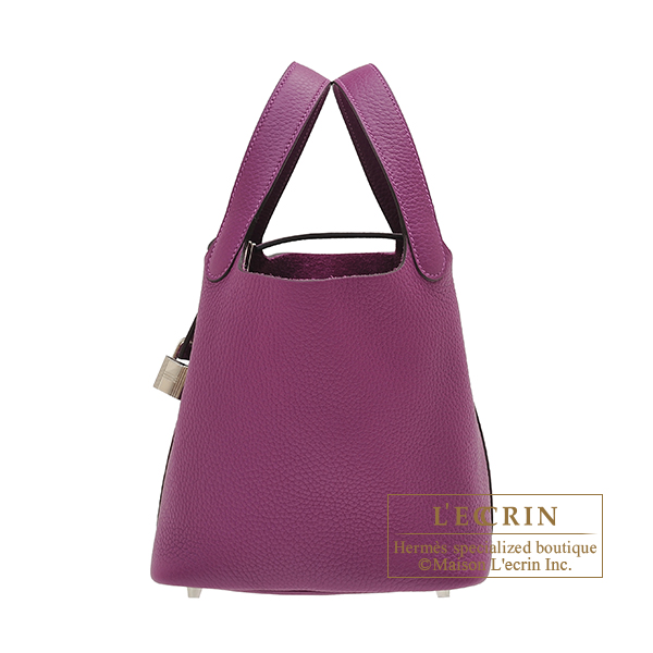 Hermes Picotin Lock bag 18/PM Anemone Clemence leather Silver