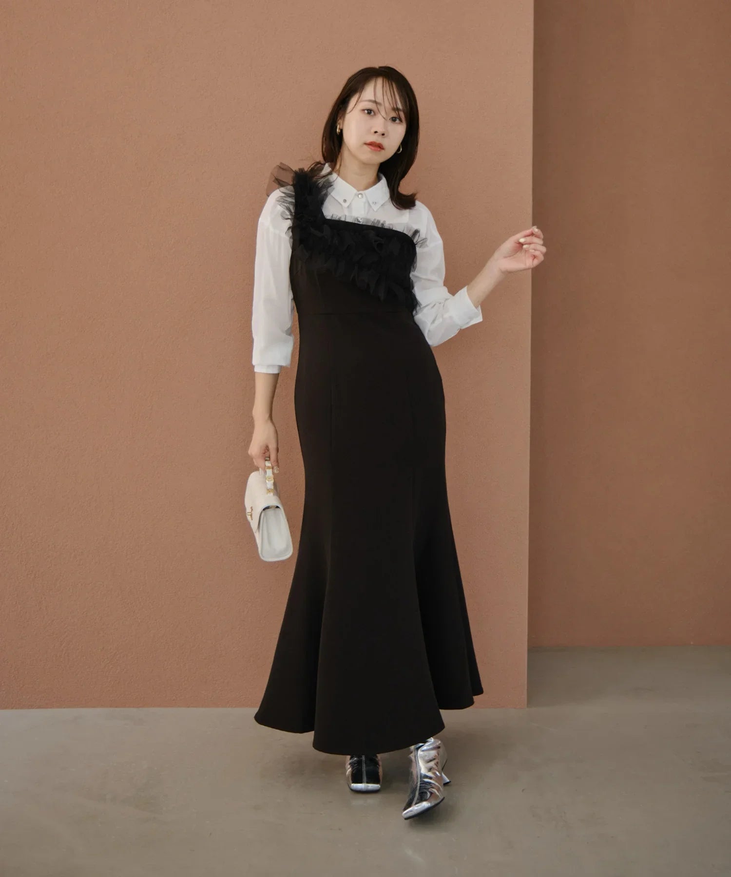 当日発送】フラワーモチーフアシンメトリーチュールマーメイド