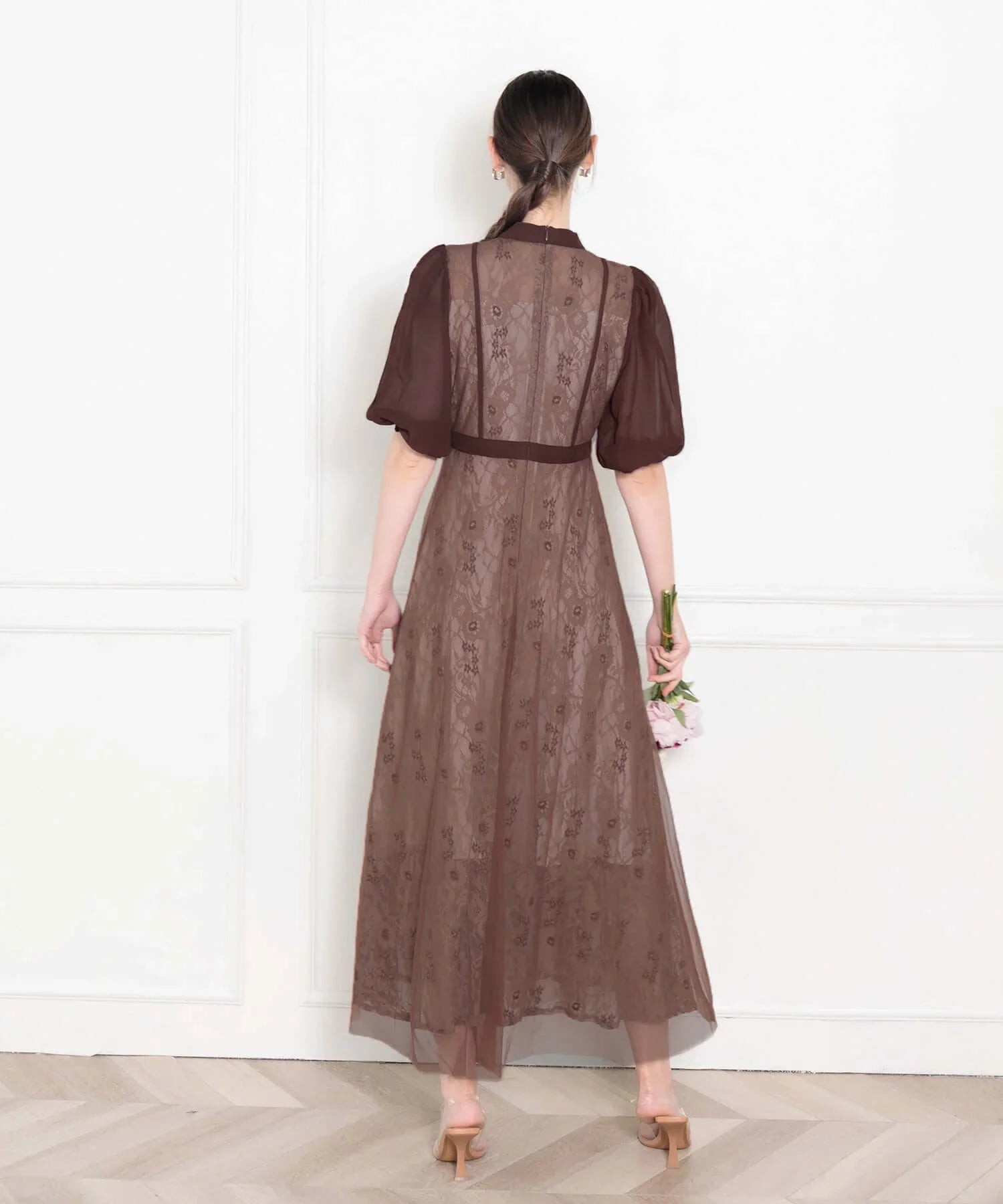 当日発送】ハイウエストチュールレースAラインドレス/パーティードレス