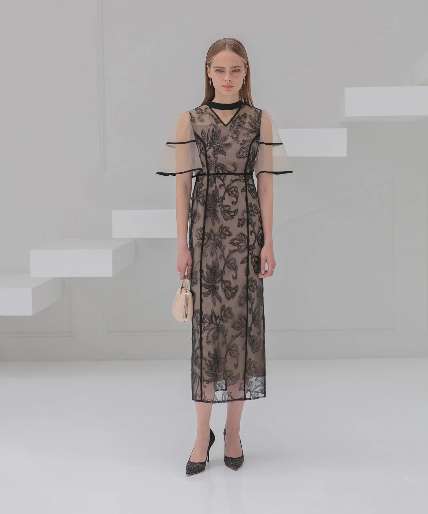 当日発送】スパンコールフラワーIラインワンピース結婚式ドレス