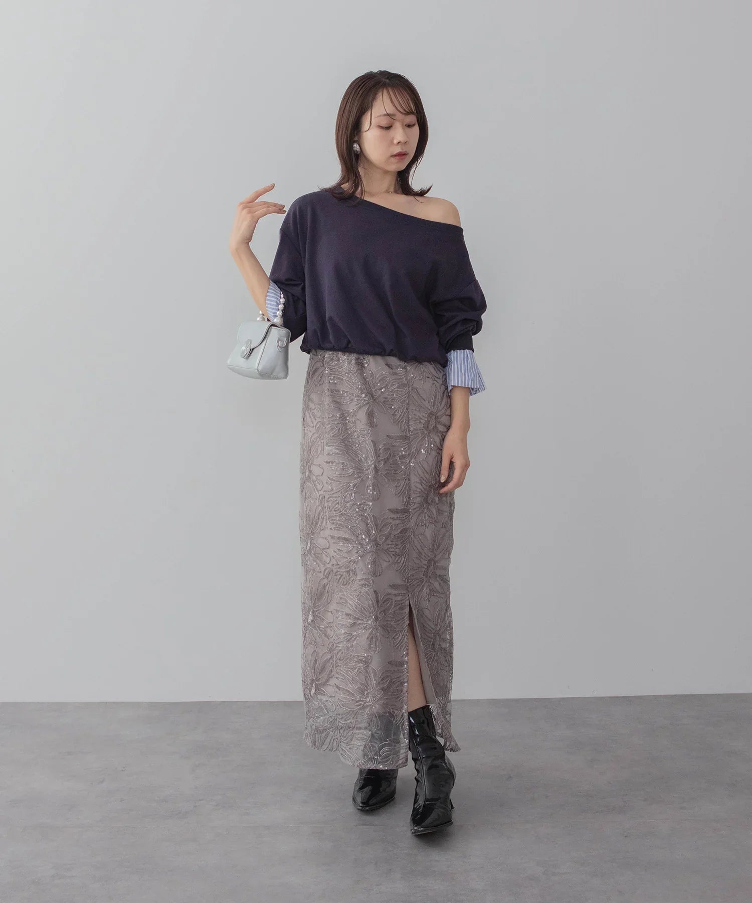 当日発送】フリルチュールスリーブリボンIラインワンピースドレス