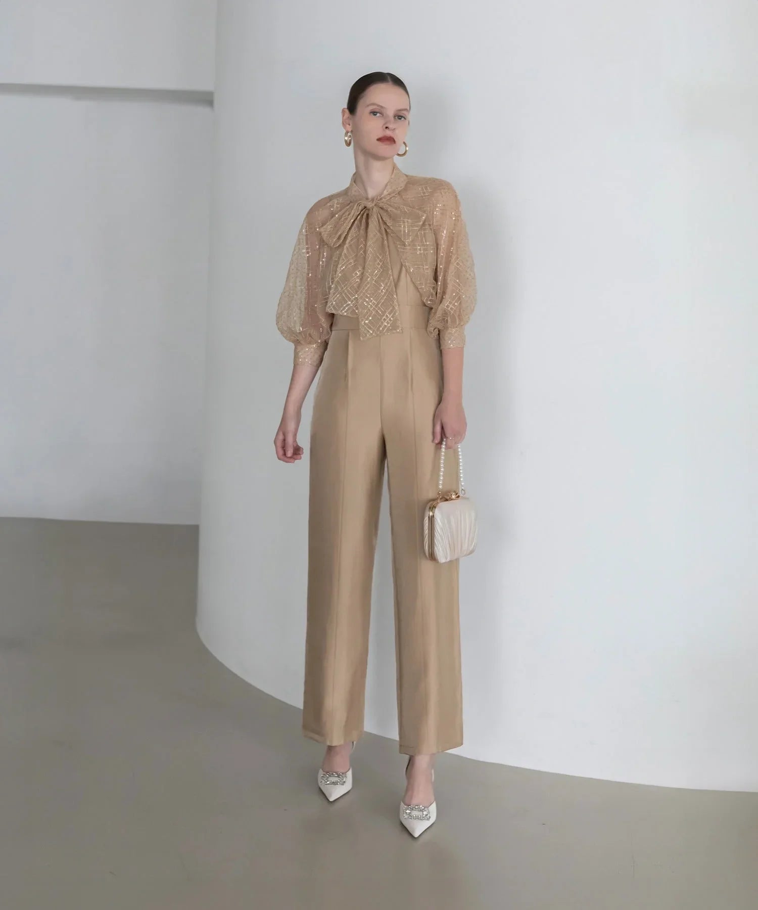 当日発送】ドットスパンコールリボンボレロオールインワンパンツ