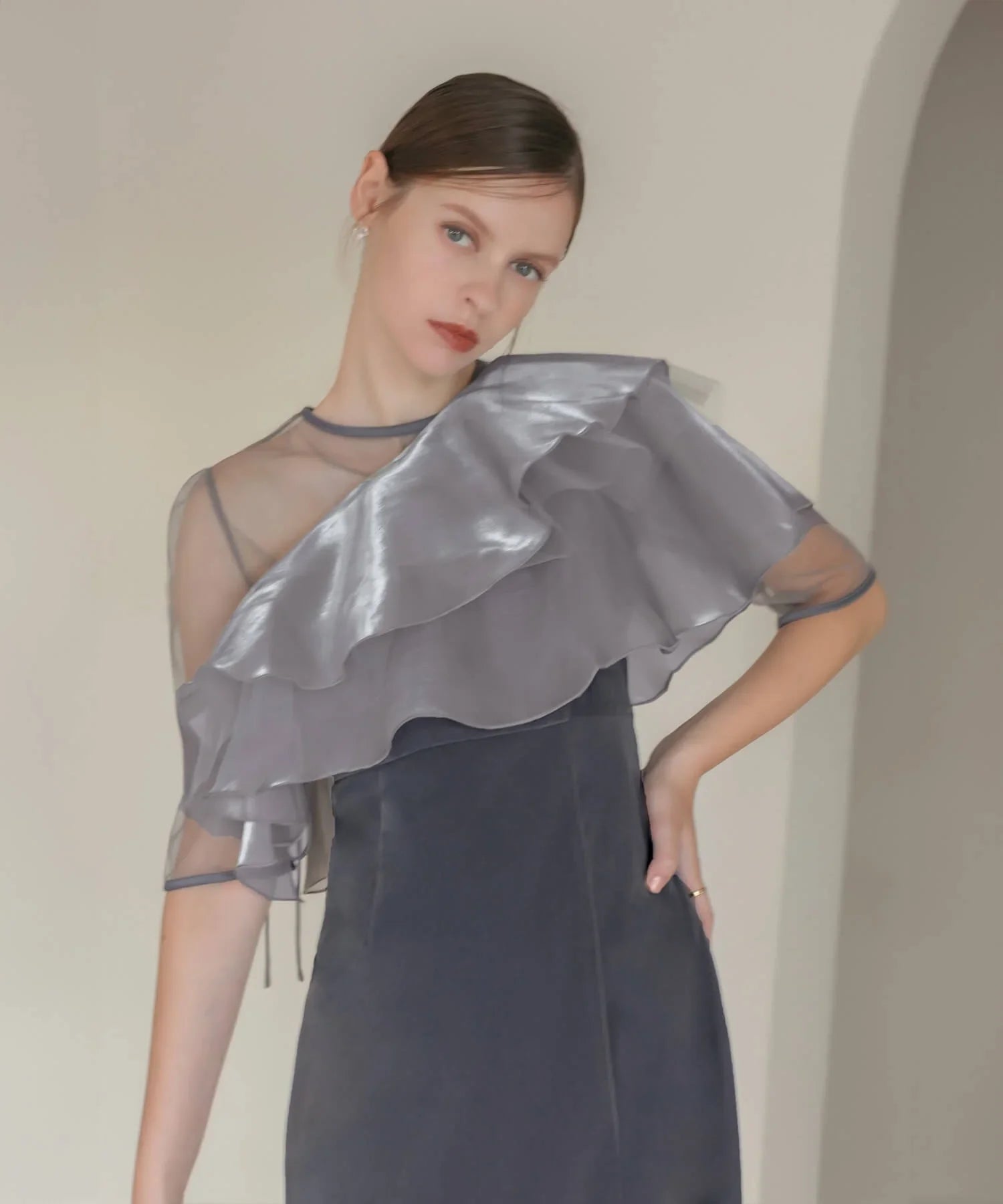 当日発送】アシンメトリーティアードフリル3WAYベロアワンピース結婚式