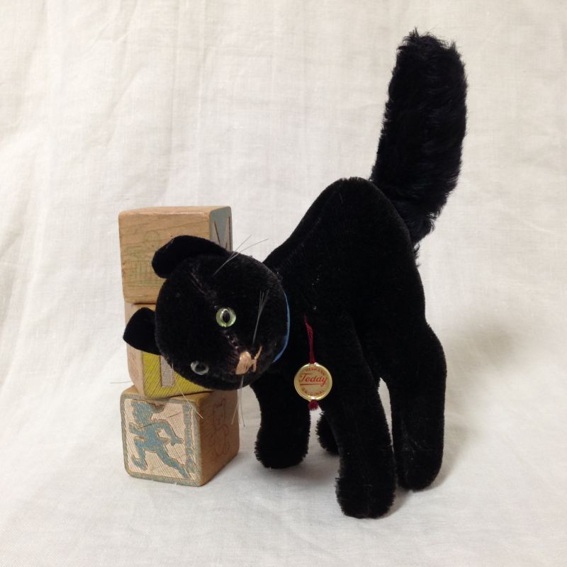 ぬいぐるみ 黒猫 ハーマン Hermann 水色リボン jouet・おもちゃ