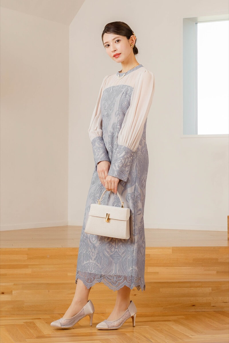 ブルーのダマスク柄レースドレス | ANDRESD | S | 結婚式パーティーの