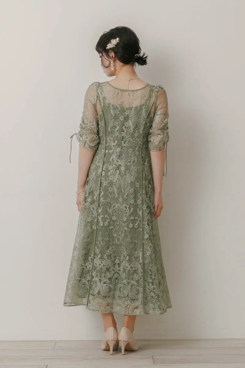 グリーンのエンブロイダリーレイヤードドレス | Dorry doll | M