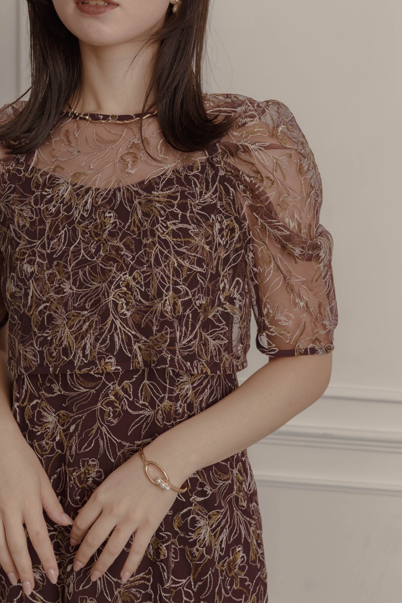 ボルドーの総レースレイヤードドレス | LE' RURE | M | 結婚式