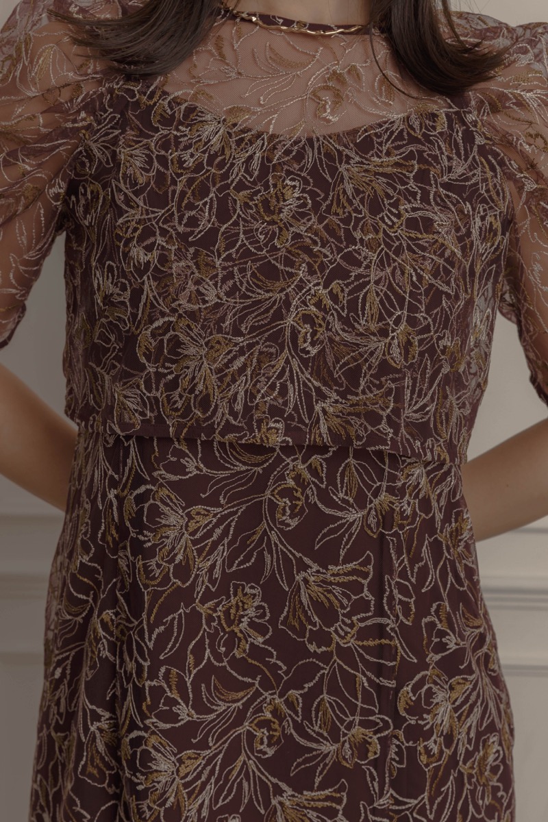 ボルドーの総レースレイヤードドレス | LE' RURE | M | 結婚式