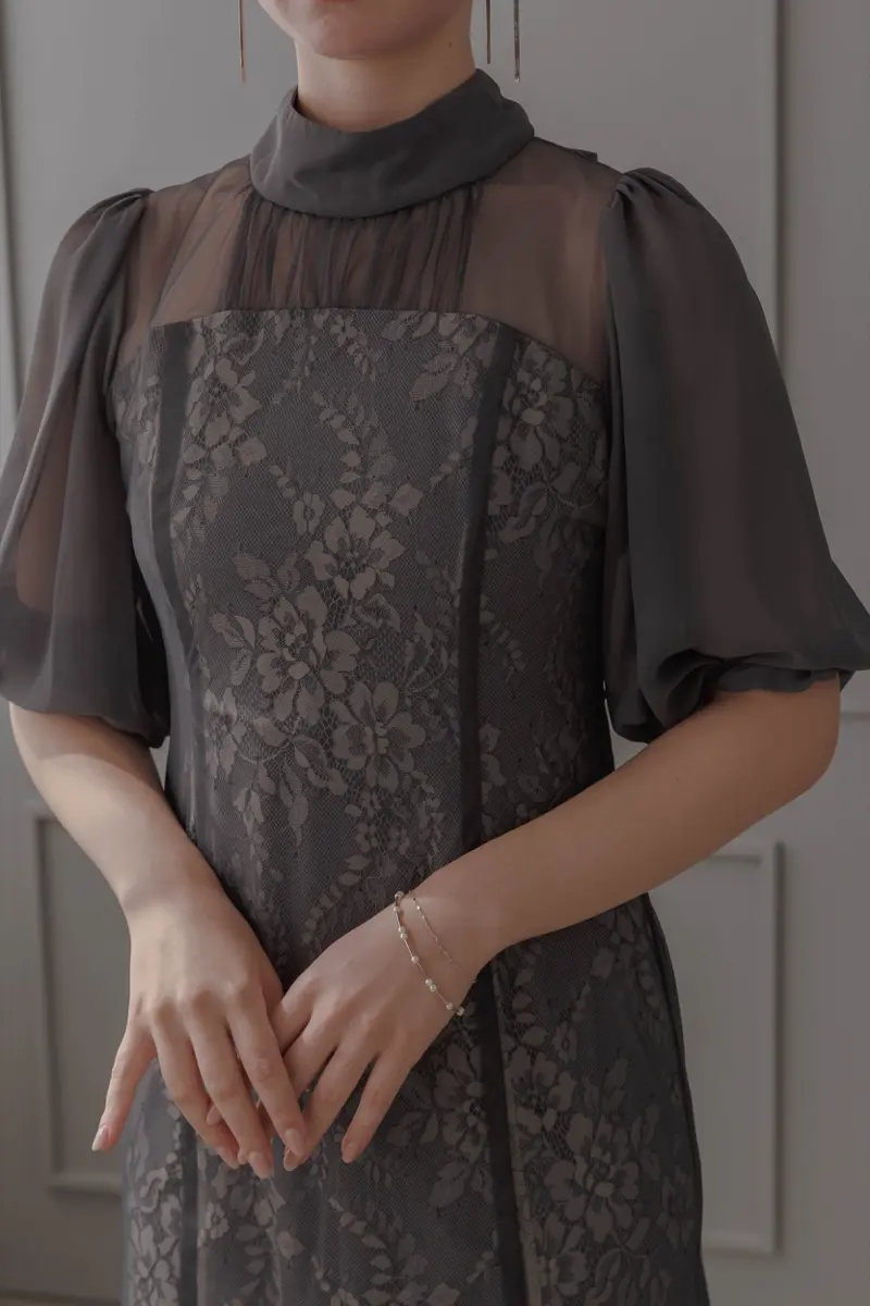 グレーのシアーパフスリーブドレス | Dorry doll | M | 結婚式
