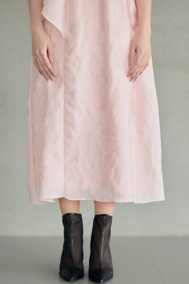 ピンクのバブルスリーブジャガードドレス | ANDRESD | M～マタニティ