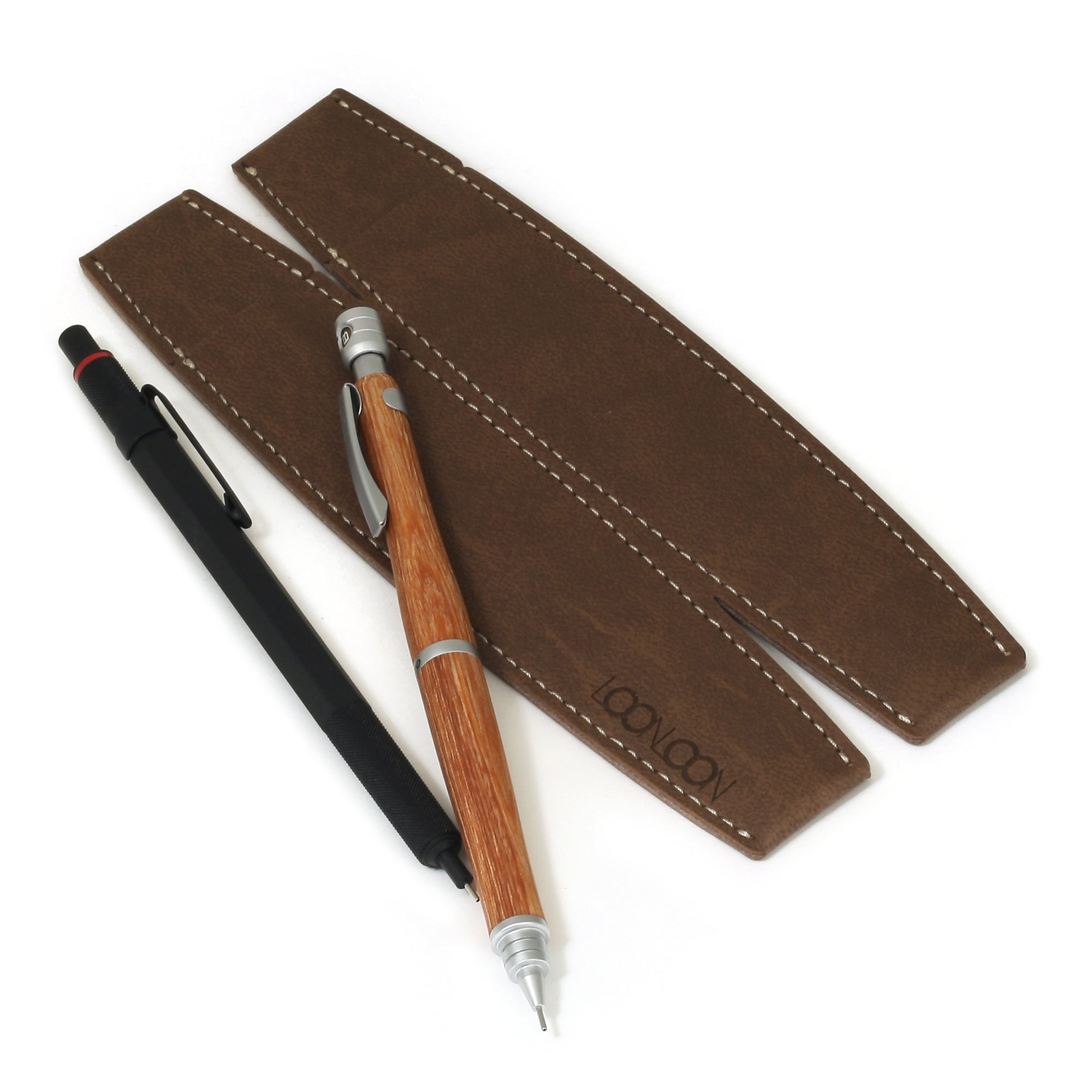 LOONLOON ペンケース 2本用 ラウンド (ブラウン)