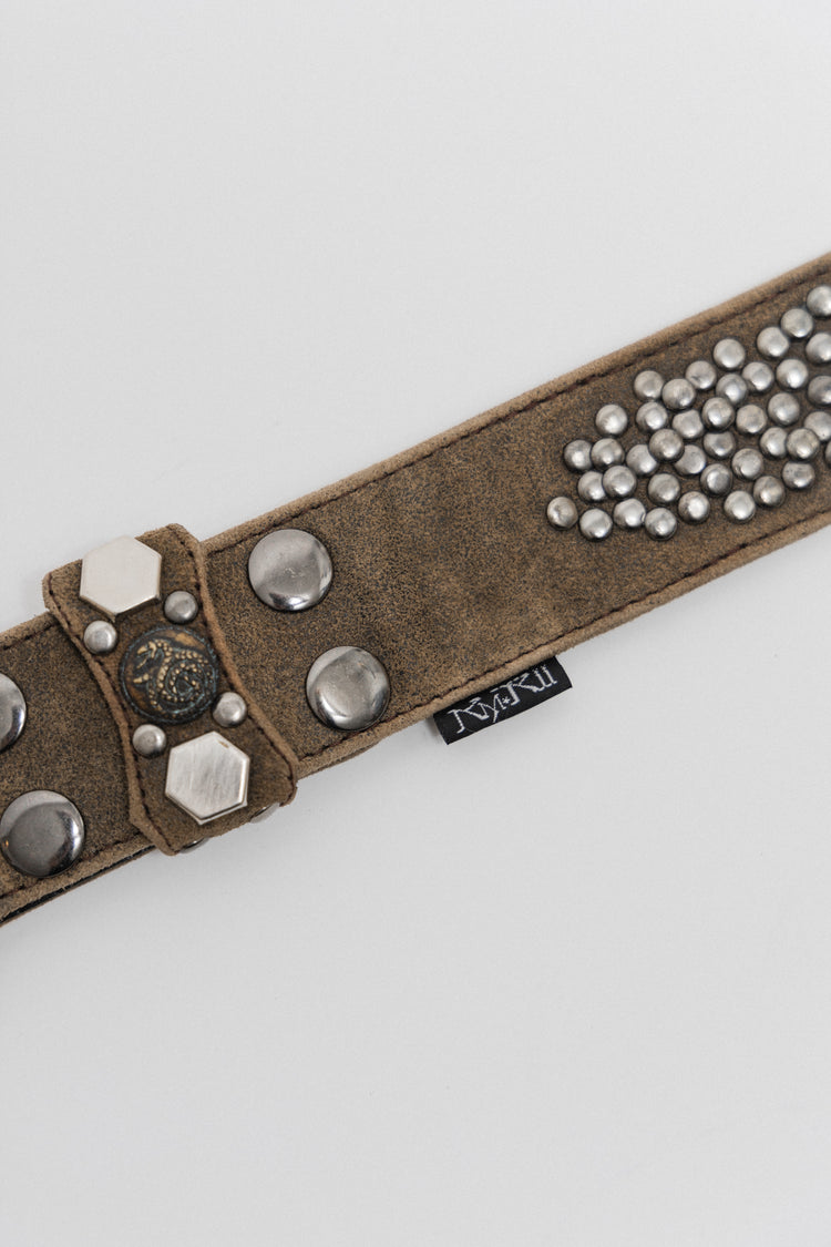 KMRII - Honeycomb suede leather double belt with stud details – L