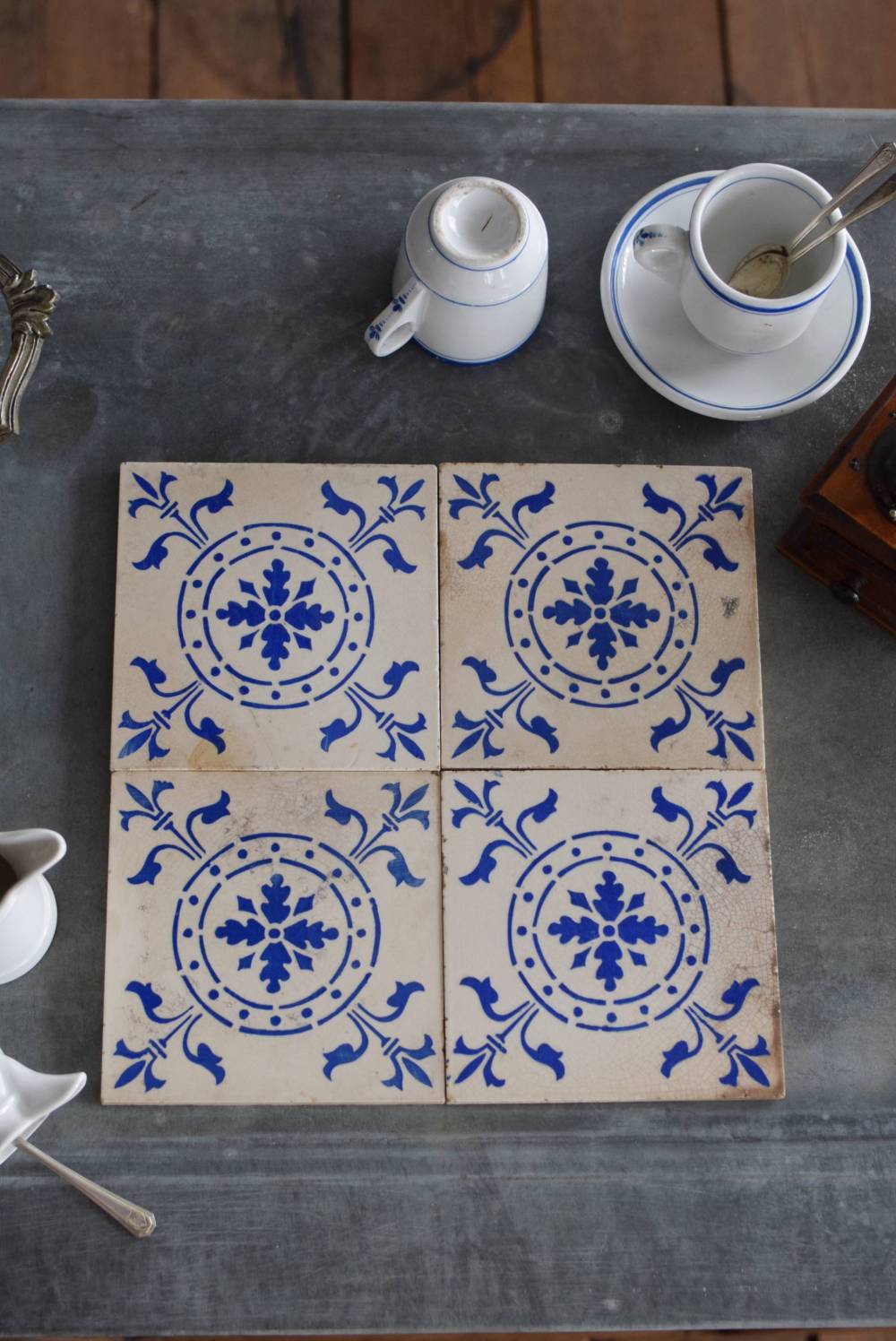 フランス アンティーク タイル 10×10 4枚 フランス アンティーク