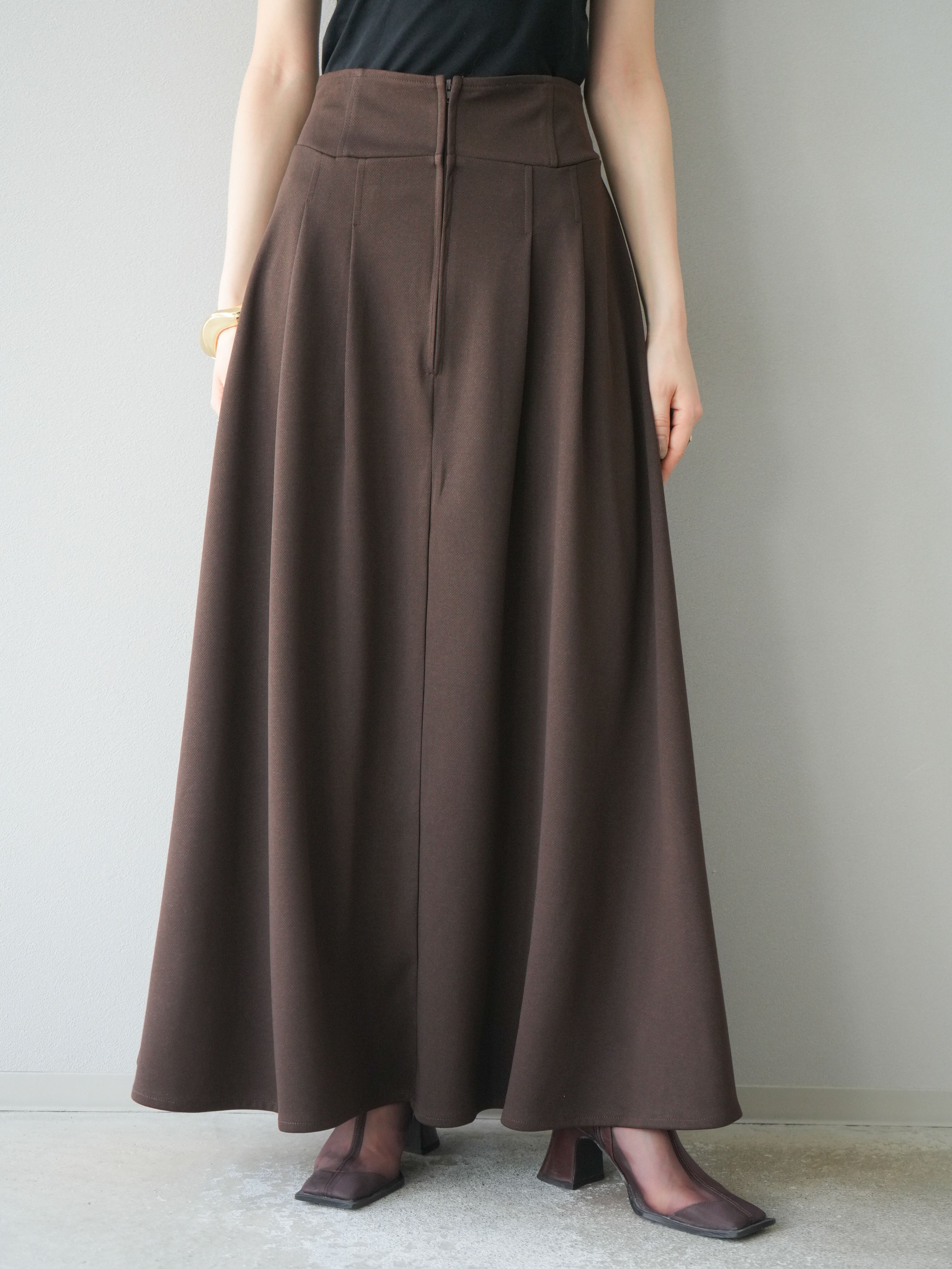 予約]ポンチフロントZIPフレアロングスカート/ブラウン – Lumier