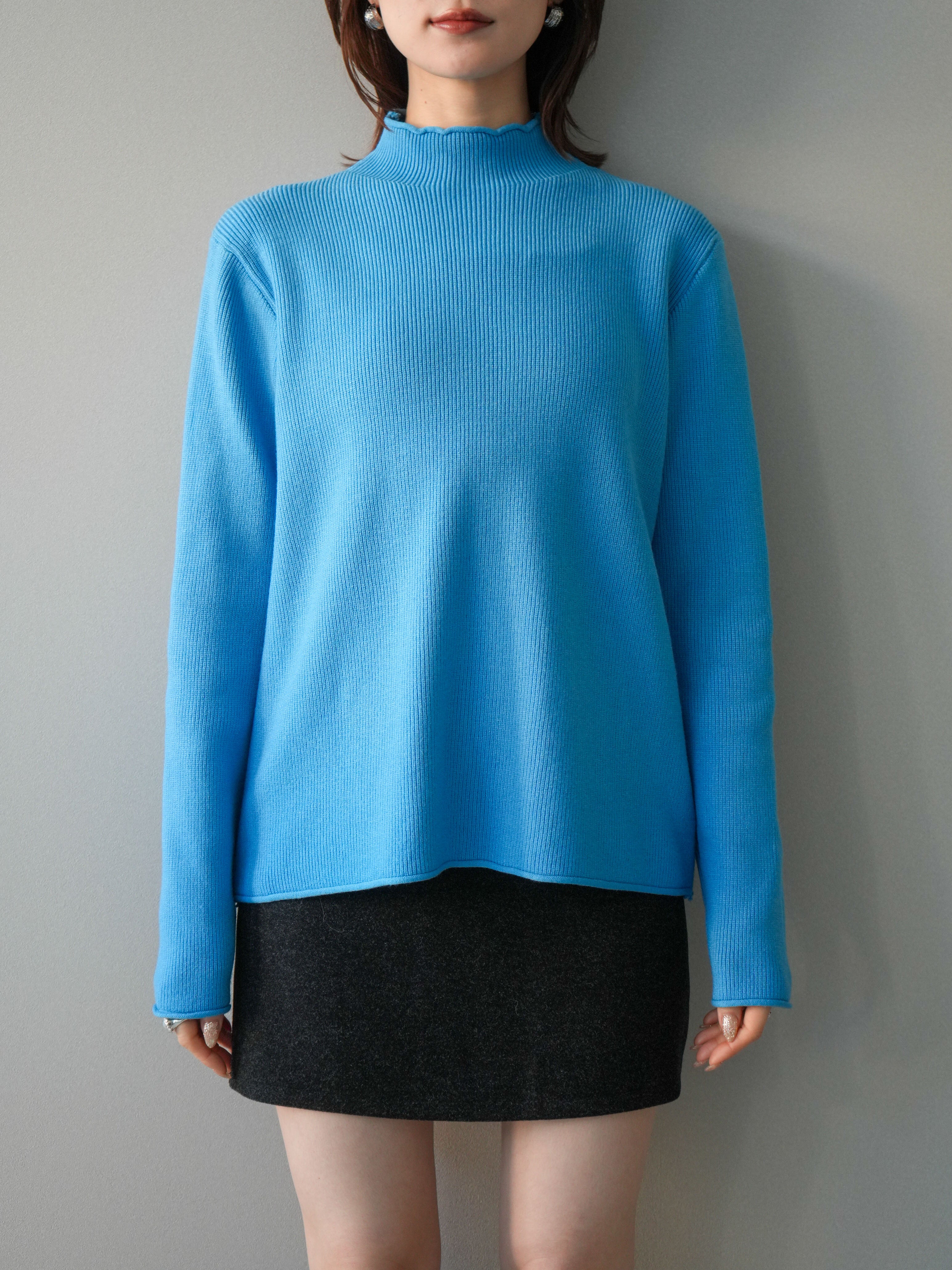 予約]ボトルネック裾カールリブニットトップス/blue – Lumier