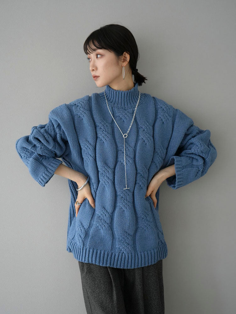 予約]ポリエステルケーブルオーバーニット/ブルー – Lumier