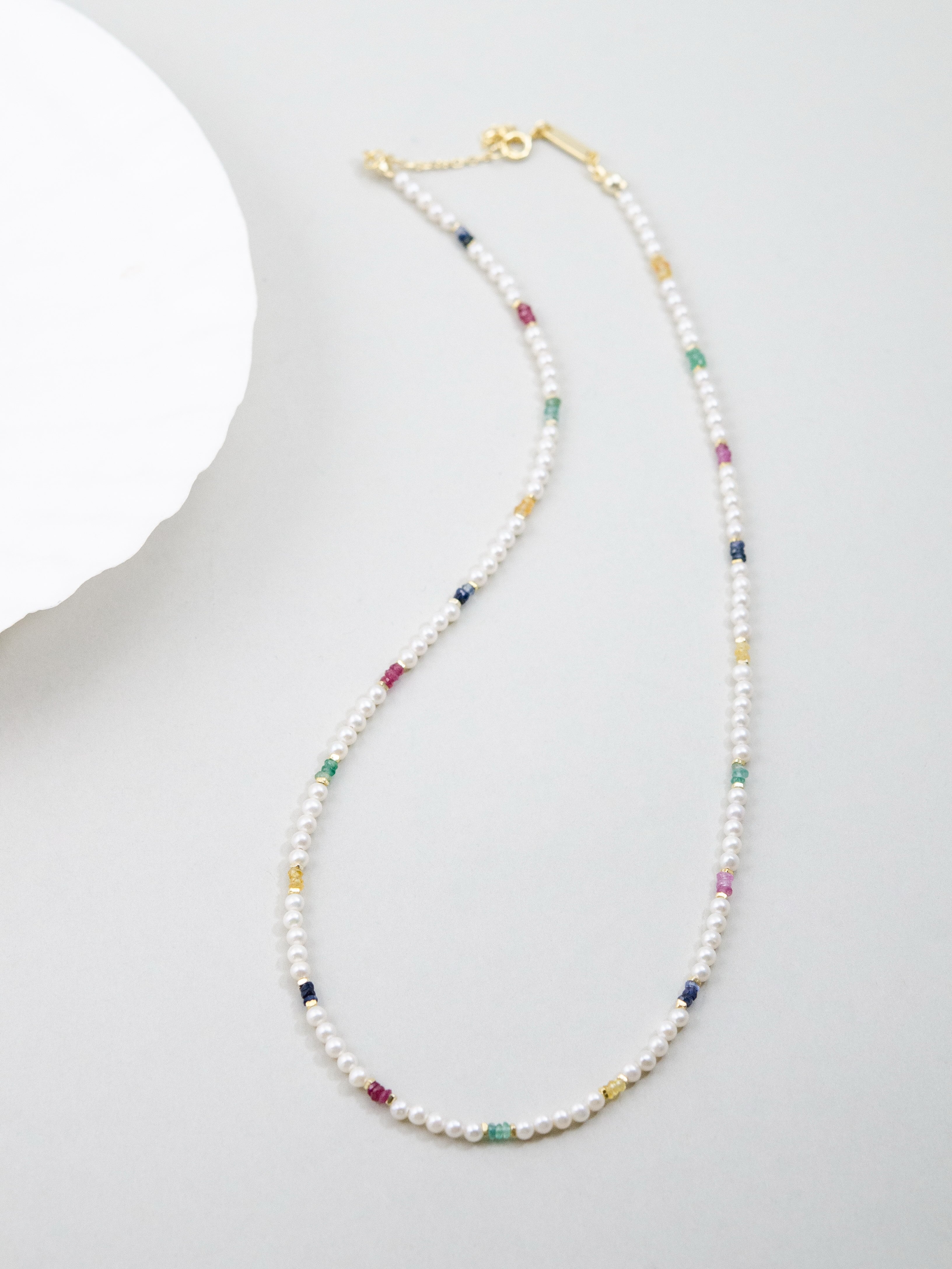 淡水パール & カラーストーン ネックレス - 【虹色の小道】マルチ
