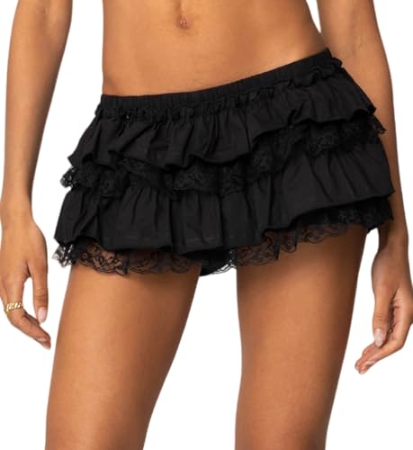 Seyumixi Women Lace Ruffle Bloomer Skirt Frill Tiered Short Skater