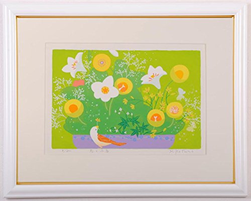 Amazon.co.jp: 吉岡浩太郎 「花と小鳥」 花 絵画 小鳥 絵 シルク