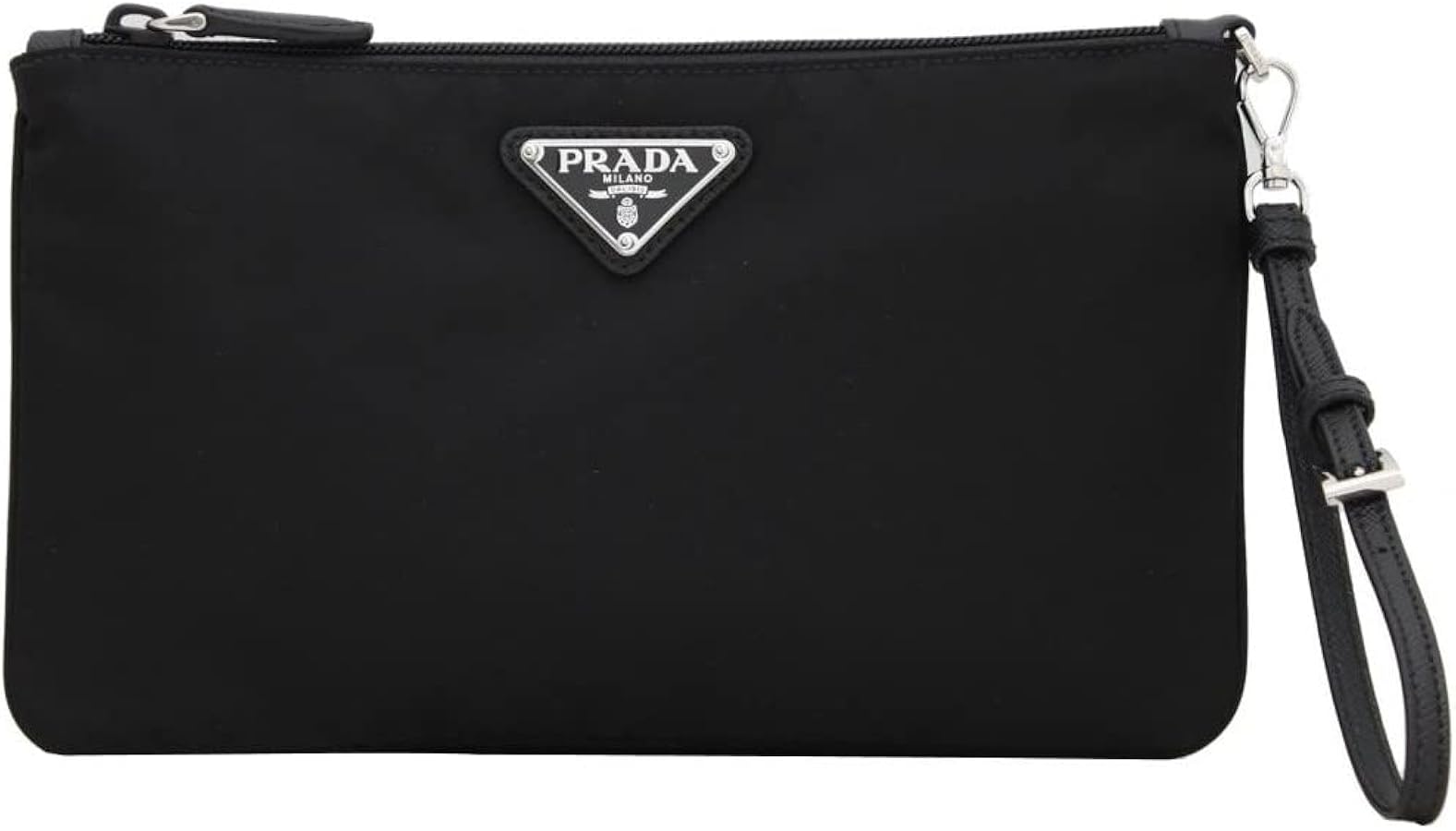 Prada Black Tessuto Nylon Pouch Case Clutch w Silver Prada Logo