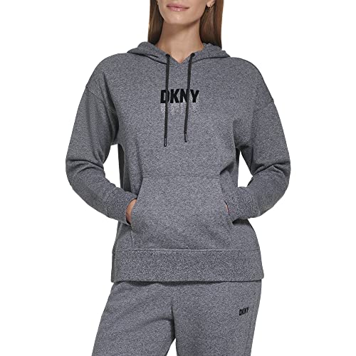 DKNY Women's Ivory Cotton Blend Ribbed Pocketed Attached Hood