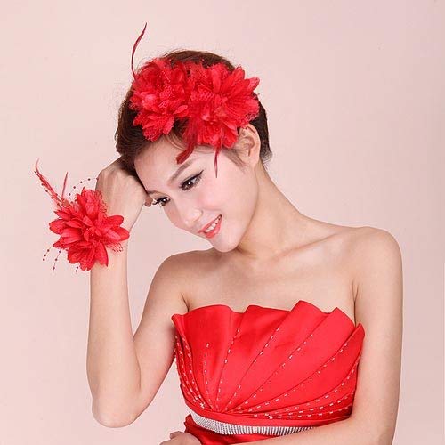 Amazon.co.jp: 赤 2個セット ヘアコサージュ 造花 ヘッドドレス 髪飾り