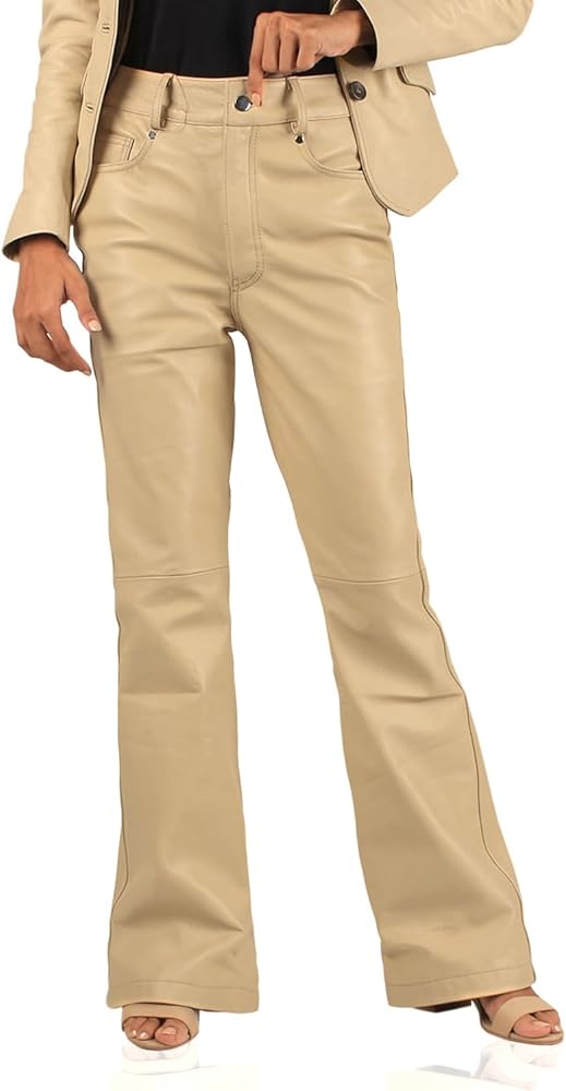 Laverapelle Women's Genuine Lambskin Skinny Flare Leather Pants