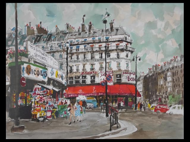 Amazon.co.jp: 児玉幸雄 リトグラフ 版画 パリの街 額装 パリ街並 街角