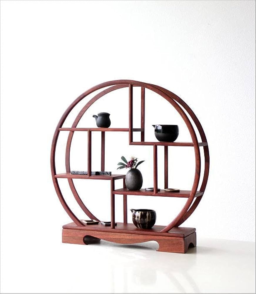 Amazon｜飾り棚 和風 和室 床の間 丸形 円形 シノワズリ 珍品棚 盆栽棚