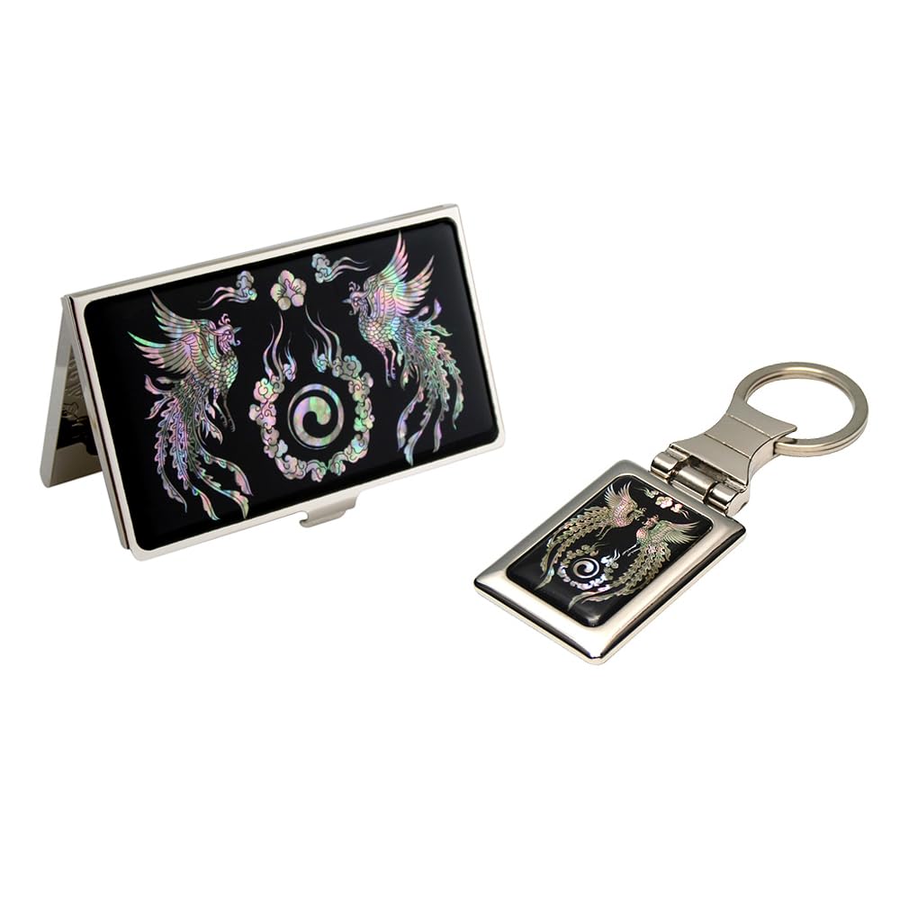 Amazon.co.jp: 螺鈿細工 鳳凰/陰陽マーク ステンレス製 名刺入れと