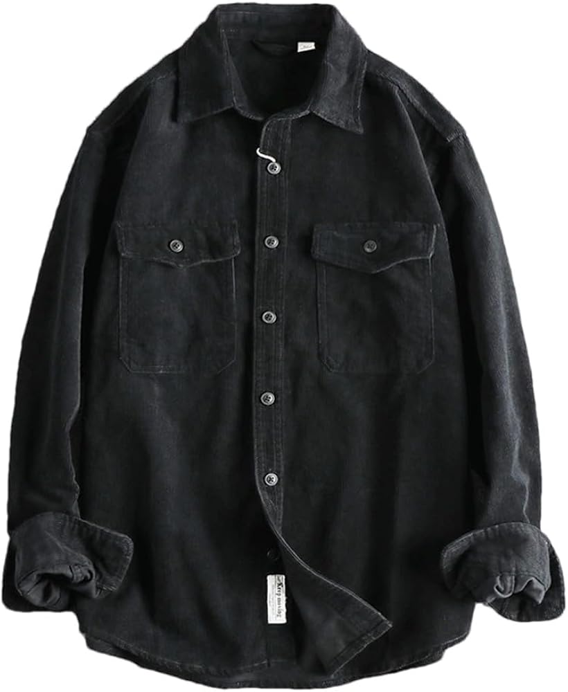 Amazon.com: Mens Vintage Corduroy Shirt Long Sleeve Pocket Cargo