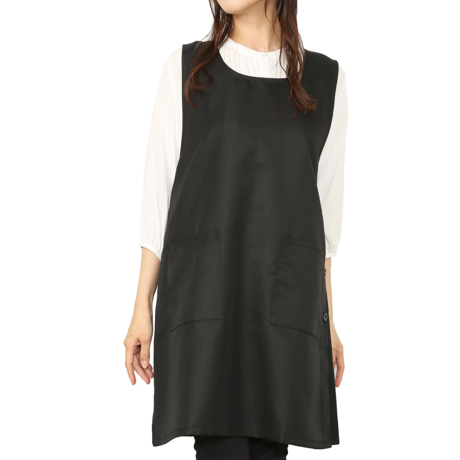 ブルー ブラック エプロン ボタン付き 4ポケット ブルー ブラック