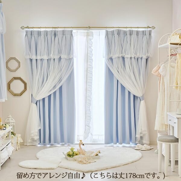 Amazon｜ロマンティックプリンセス 上飾り付きレイヤード遮光カーテン