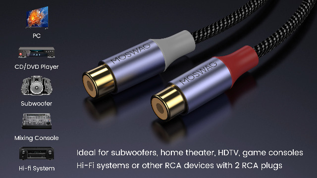 Amazon.com: MOSWAG 1 Male to 2 Female RCA Splitter, RCA Y Splitter