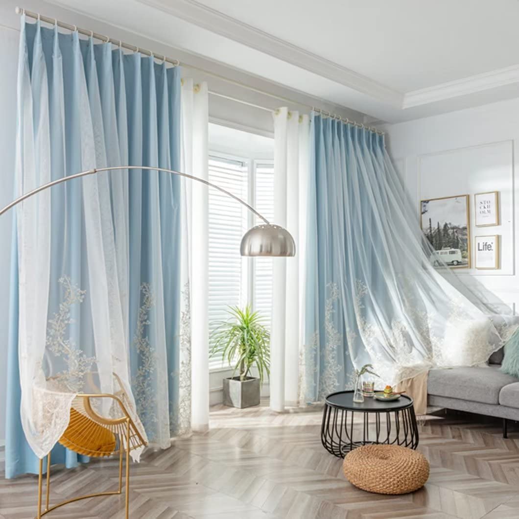 Amazon｜姫系 遮光カーテン おしゃれ 可愛い 一体型カーテン 刺繍 二重