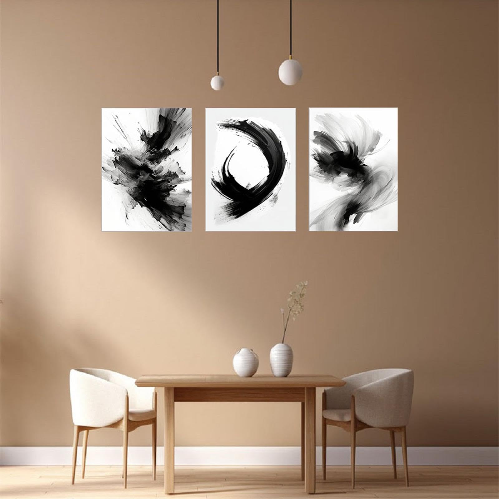 Amazon.co.jp: SHYAMIC アートパネル 抽象 3枚セット飾り絵 抽象画, 黒