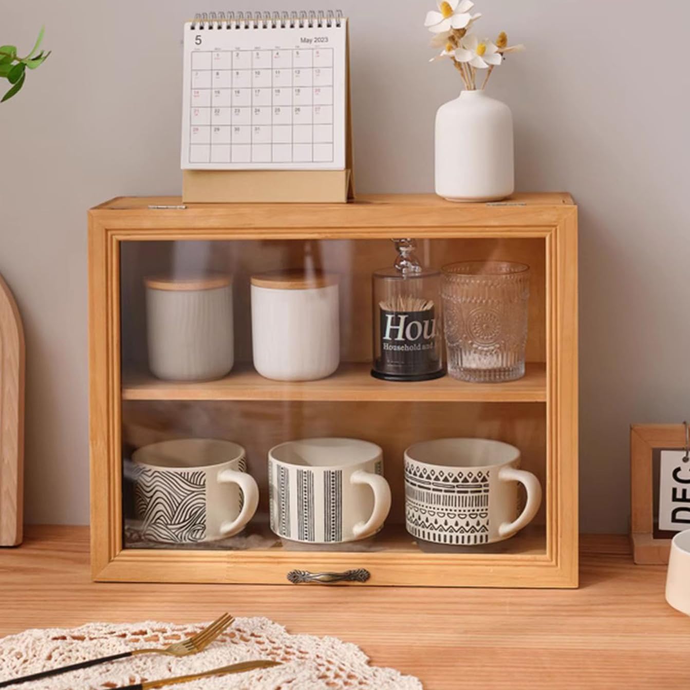 Amazon｜MJKQ9 ミニ食器棚 アクリル扉付き ナチュラル ミニ 食器棚